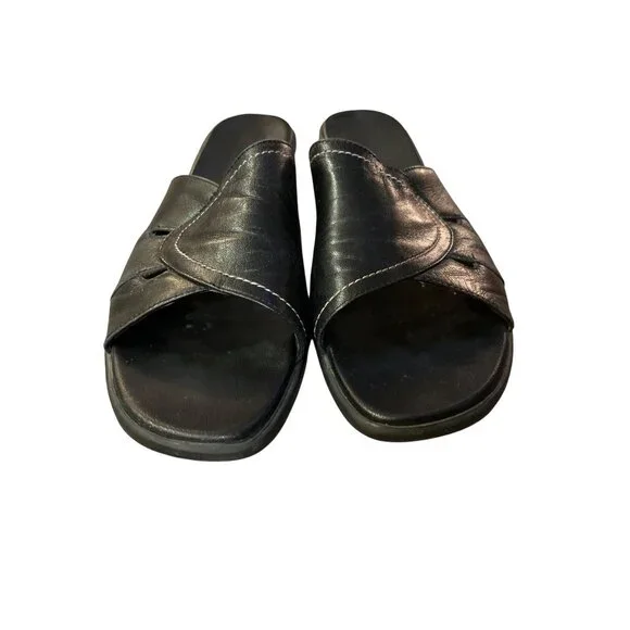 Munro Abby Black Leather Sandals 12 SS Narrow USA Used Y2K - Picture 7 of 13